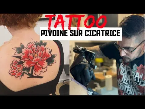 TATTOO PIVOINE SUR CICATRICE