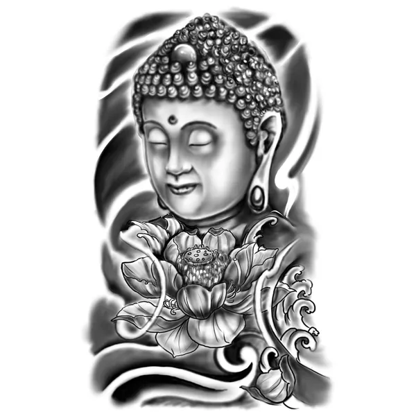 Tattoo éphémère bouddha et pivoine