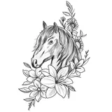 Tatouage éphémère cheval fleuri