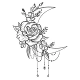 Tatouage éphémère croissant lune et fleurs