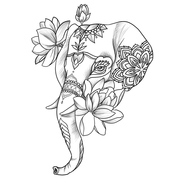 Tatouage éphémère éléphant décoré fleurs mandala