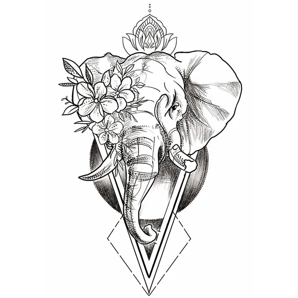 Tatouage éphémère éléphant géométrique fleurs