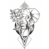 Tatouage éphémère éléphant géométrique fleurs