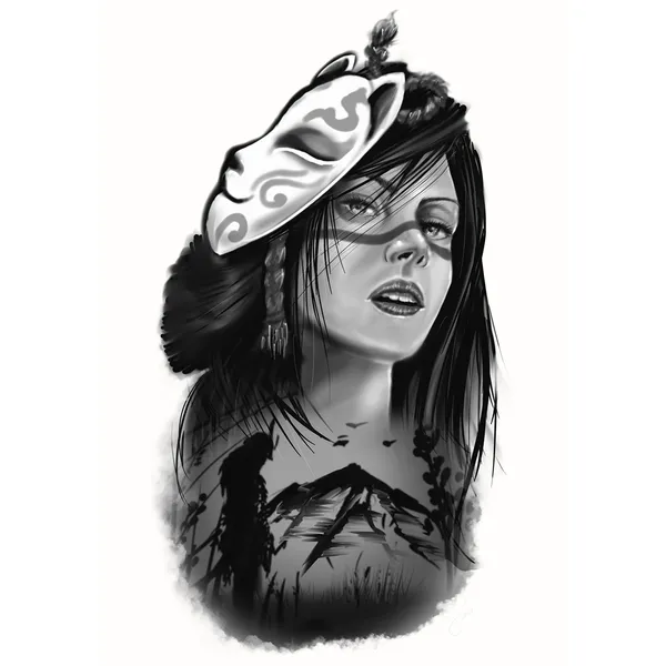 tattoo éphémère femme et masque