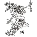 Tatouage éphémère fleurs colibri et insectes
