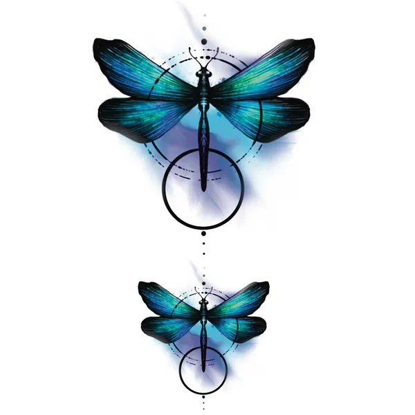 Tatouage éphémère libellule colorée géométrique