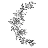 Tatouage éphémère croissant de lune en fleurs