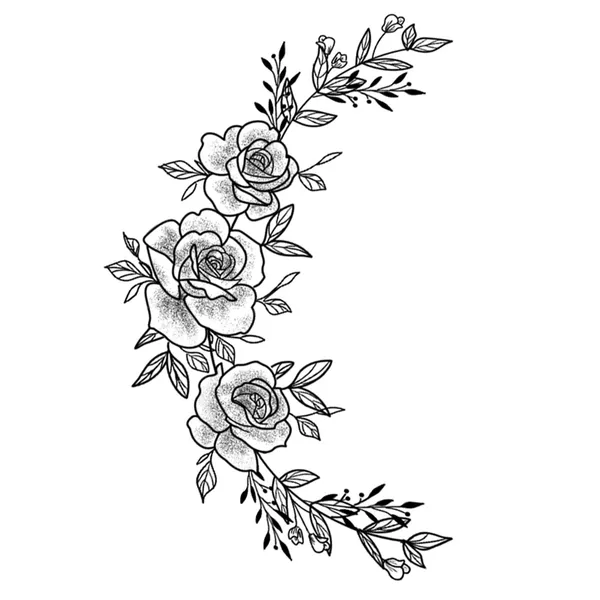 Tatouage éphémère croissant de lune en fleurs