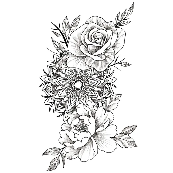 Tatouage éphémère mandala et fleurs