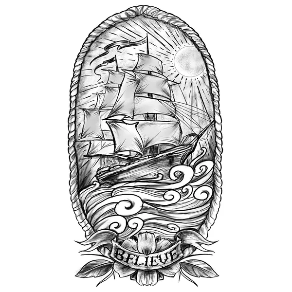Tatouage éphémère navire bateau believe