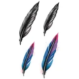 Tatouage éphémère plumes noires et colorées - Pack