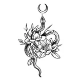 Tatouage éphémère serpent et fleurs