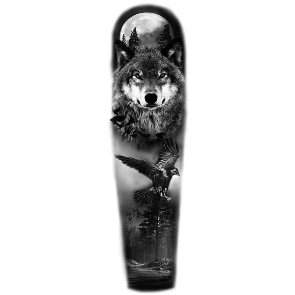 Tatouage éphémère sleeve manchette loup et forêt
