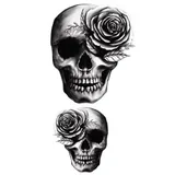 Tatouage éphémère tête de mort fleurie