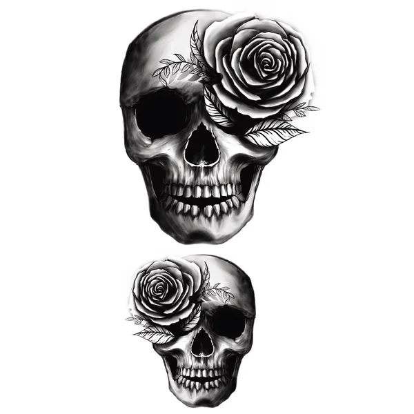 Tatouage éphémère tête de mort fleurie