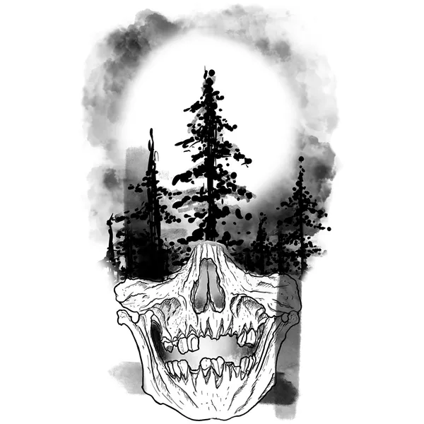 Tattoo éphémère tête de mort et forêt