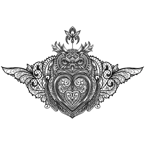 tatouage éphémère underboob hibou ornemental
