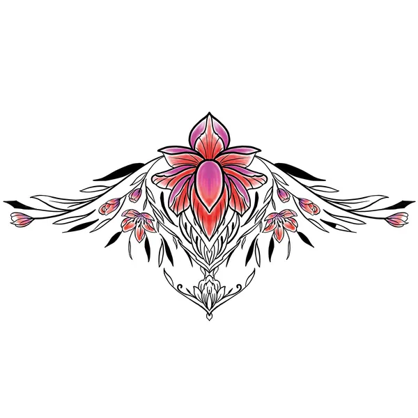 tatouage éphémère underboob fleur de lotus colorée et ornements