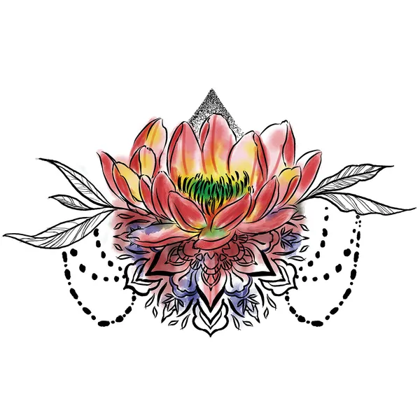 tatouage éphémère underboob fleur lotus multicolore