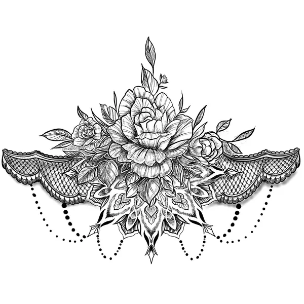 tatouage éphémère underboob rose et ornements