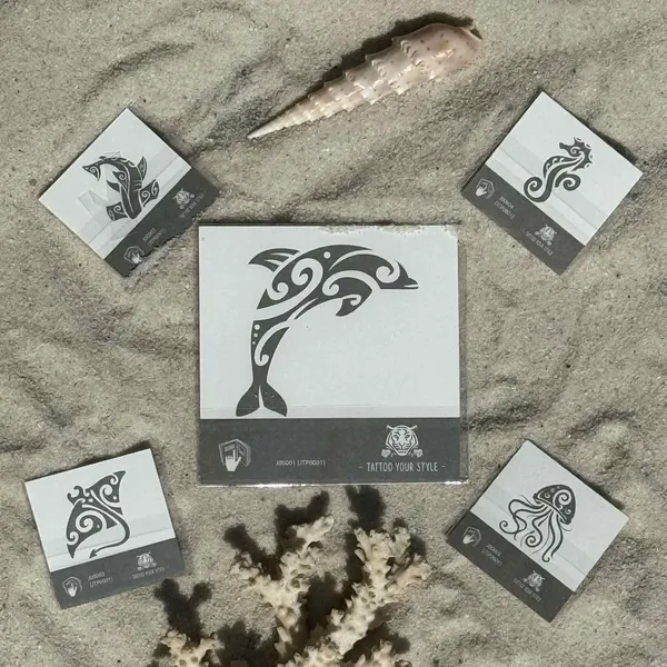 5 tatouages maoris semi-permanents - Dauphin, Raie, Requin marteau, Hippocampe, Méduse