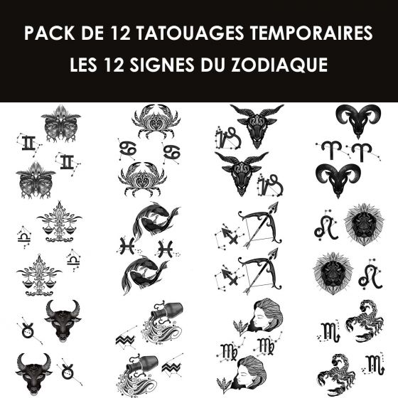 Pack de 12 tattoos signes du zodiaque