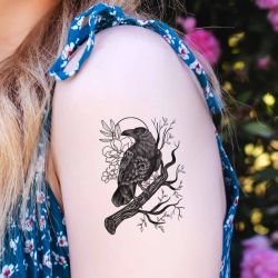 tatouage éphémère corbeau sur branche