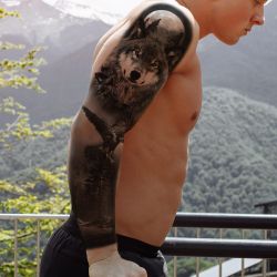 Tatouage éphémère sleeve manchette loup et forêt