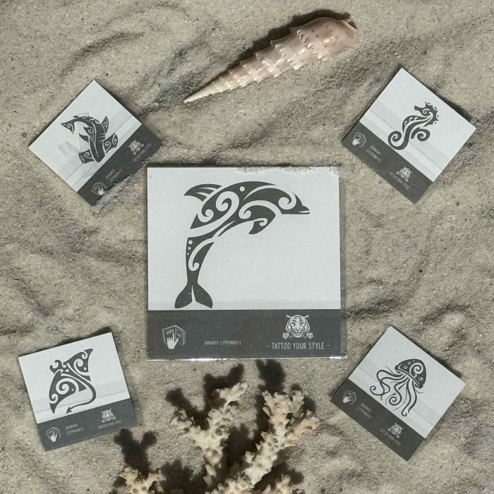 5 tatouages maoris semi-permanents - Dauphin, Raie, Requin marteau, Hippocampe, Méduse