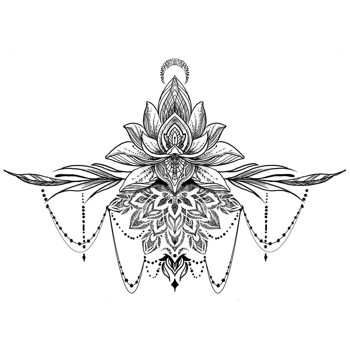 tatouage éphémère underboob lotus ornements
