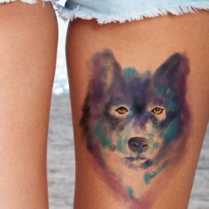 Tatouage éphémère Loup aquarelle