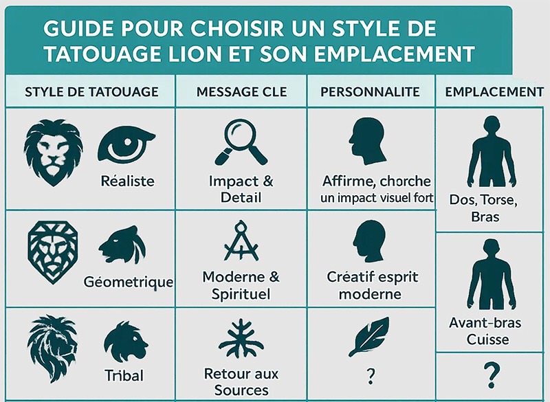 Styles et emplacements tatouage lion