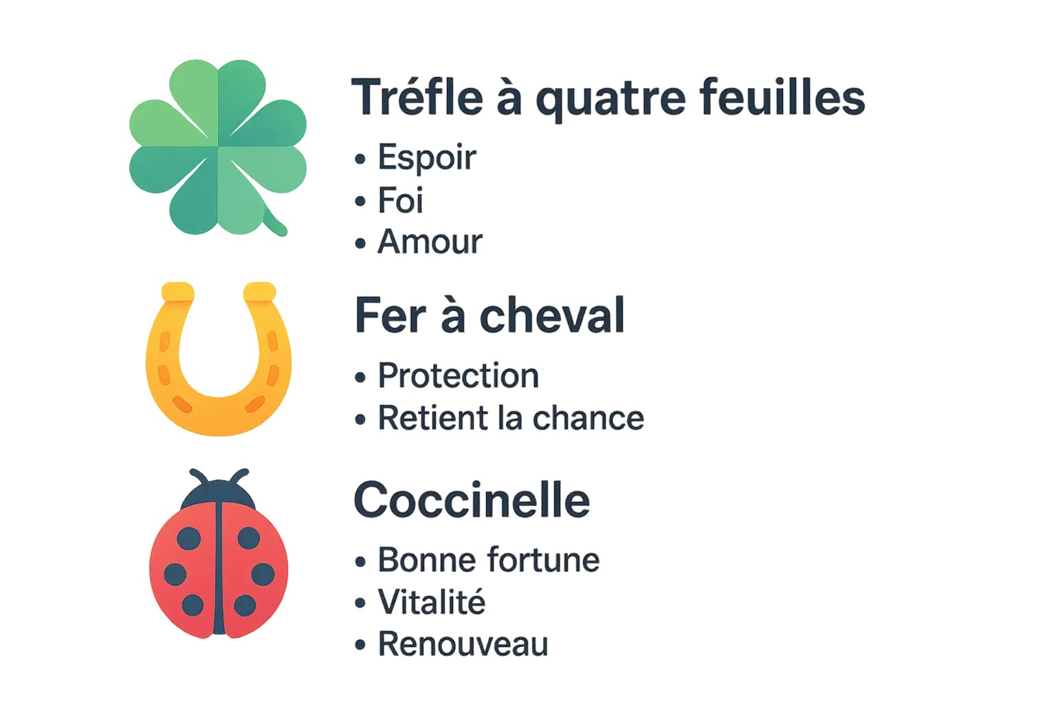 signification trèfle fer à cheval et coccinelle