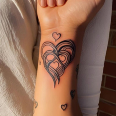 tatouage famille coeurs entrelacés