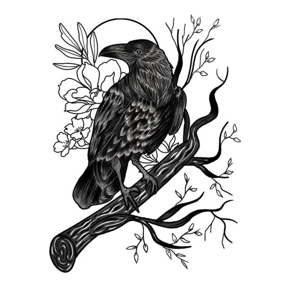 Tatouage éphémère corbeau sur branche