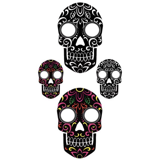 Tatouage éphémère têtes de mort noires et colorées - Pack