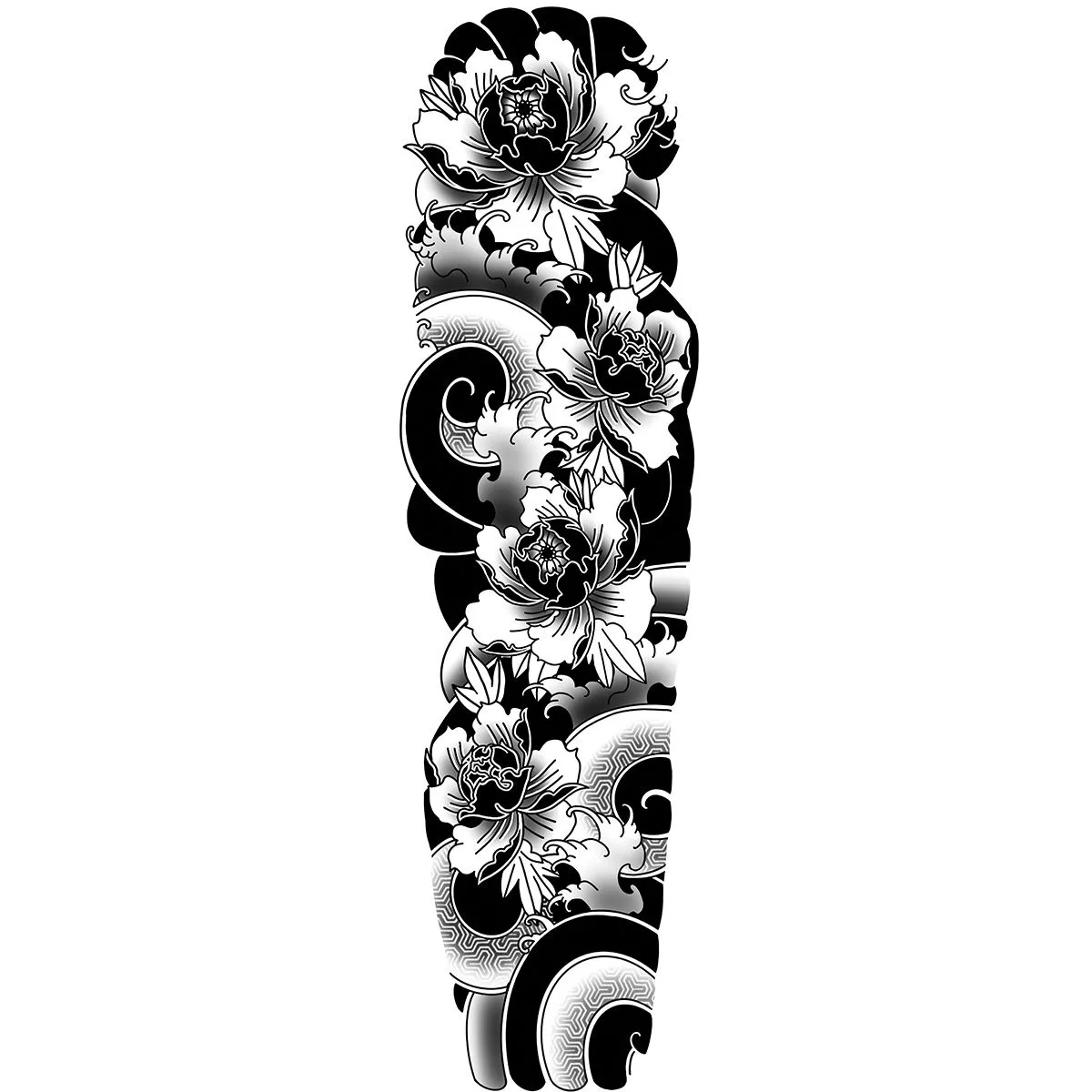 Tatouage Japonais Noir Et Blanc Tatouage éphémère temporaire Sleeve fleurs japonaises | Tattoo Your Style